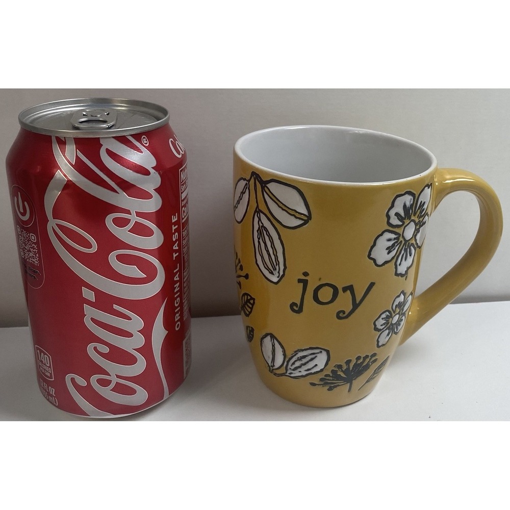 Christian Art Gifts Yellow Retro Floral "Joy" Mug‎ 4" Tall Coffee Tea Giftable